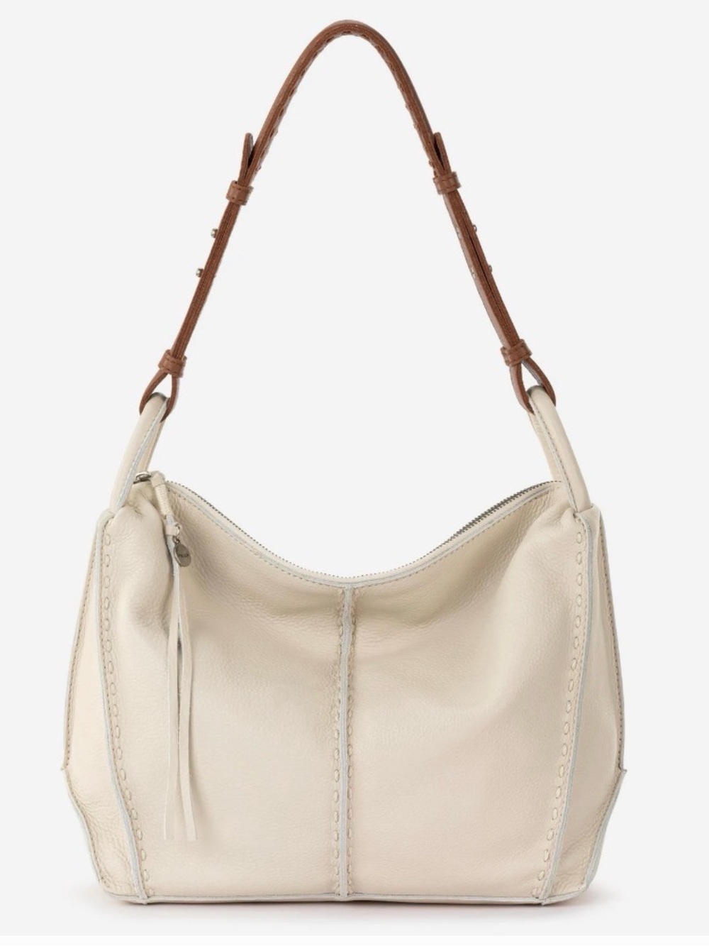 The Sak Cream Leather Hobo with Brown Strap